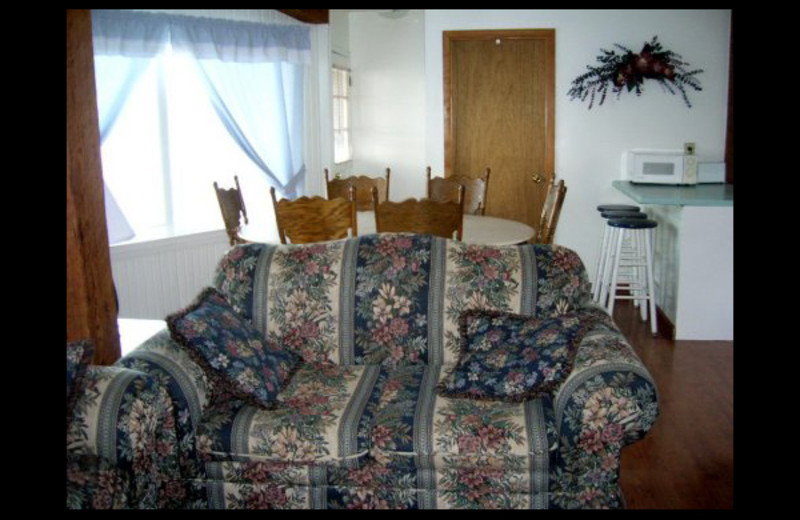 Cabin living room at Lighthouse Lodge Resort.