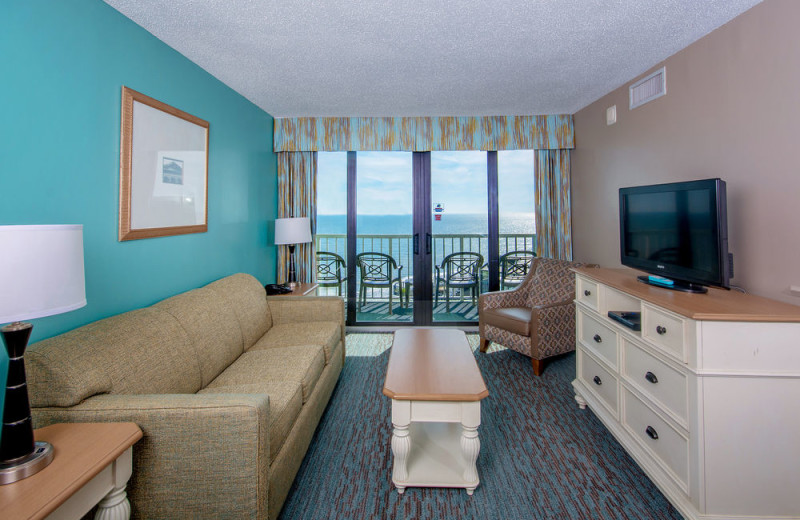 Suite living room at The Strand Resort Myrtle Beach.