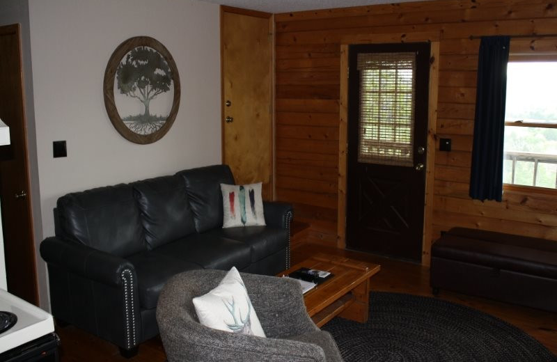 Cabin living room at Arkansas White River Cabins.