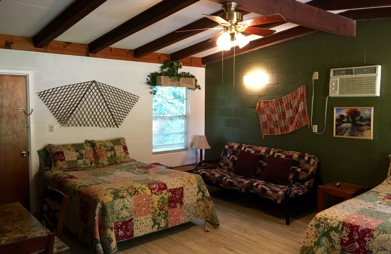 Cabin bedroom at Heart of Texas Lake Resort.