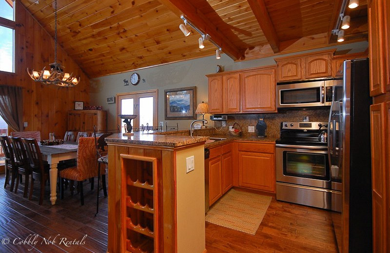 Rental kitchen at Cobbly Nob Rentals.