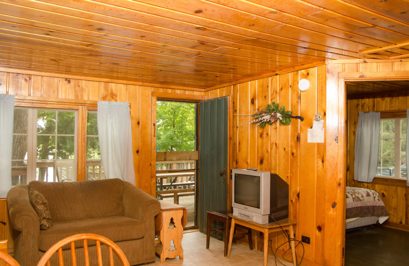 Cabin living room at Woodland Beach Resort.