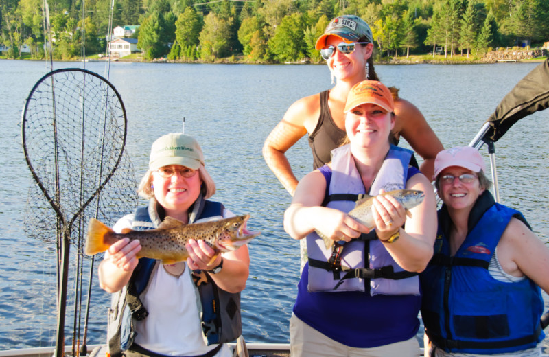 Brown trout trophies from a day on international Lake Wallace; teaming with trout, bass, pickerel, and perch.