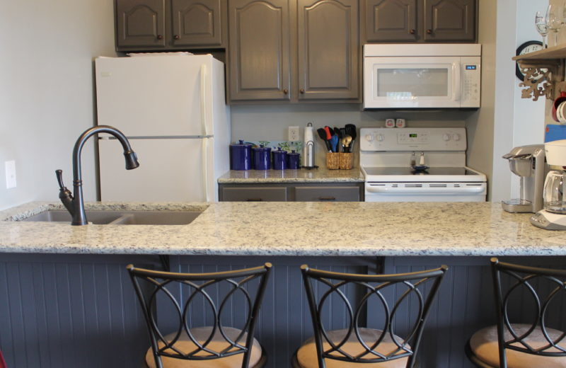 Rental kitchen at Treehouse on the Lake.