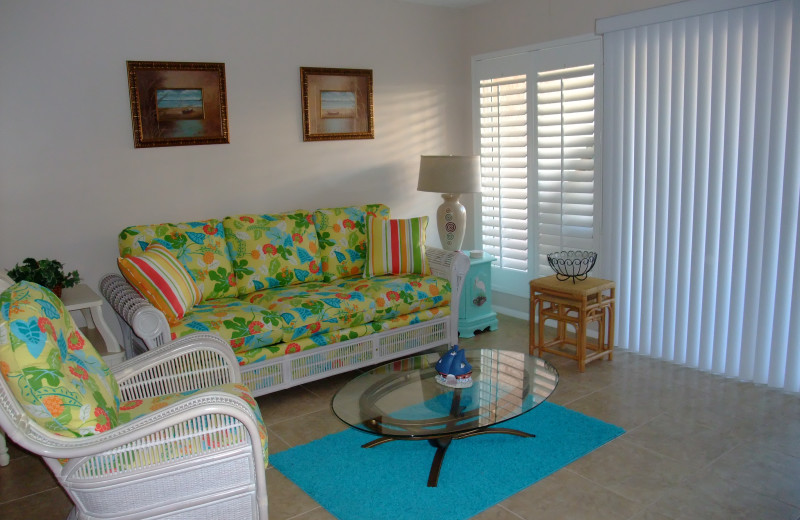 Rental living room at Sand Cay Beach Resort.