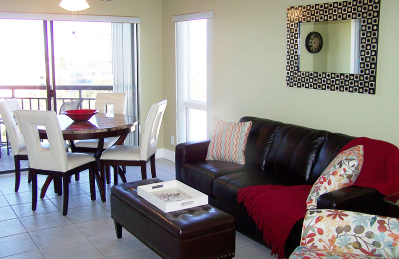 Rental living room at Gulf Strand Resort.