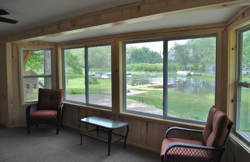 Cabin living room at Sandy Pines Resort.