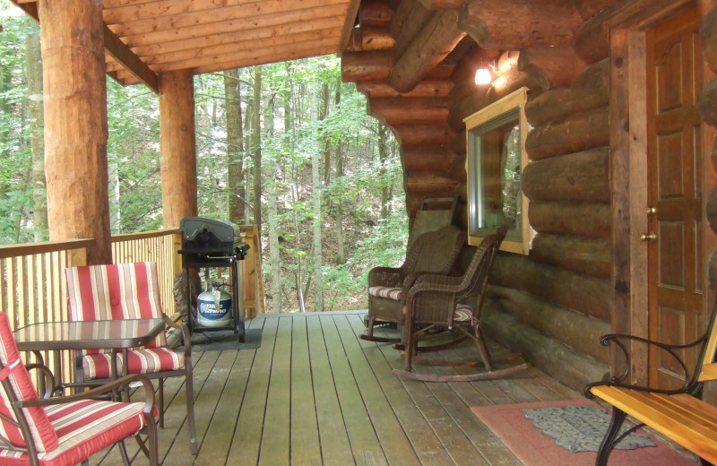 Cabin porch at Creeks Crossing Cabins.