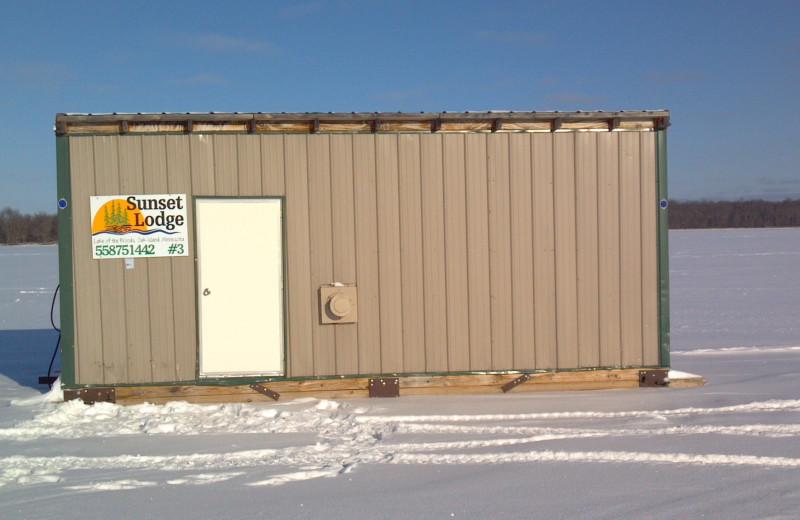 Ice fishing at Sunset Lodge.