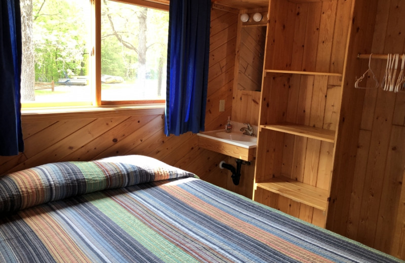 Cabin bedroom at Lakecrest Resort.