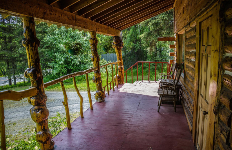 Porch at Midnight Sun Bed and Breakfast Log Cabins.