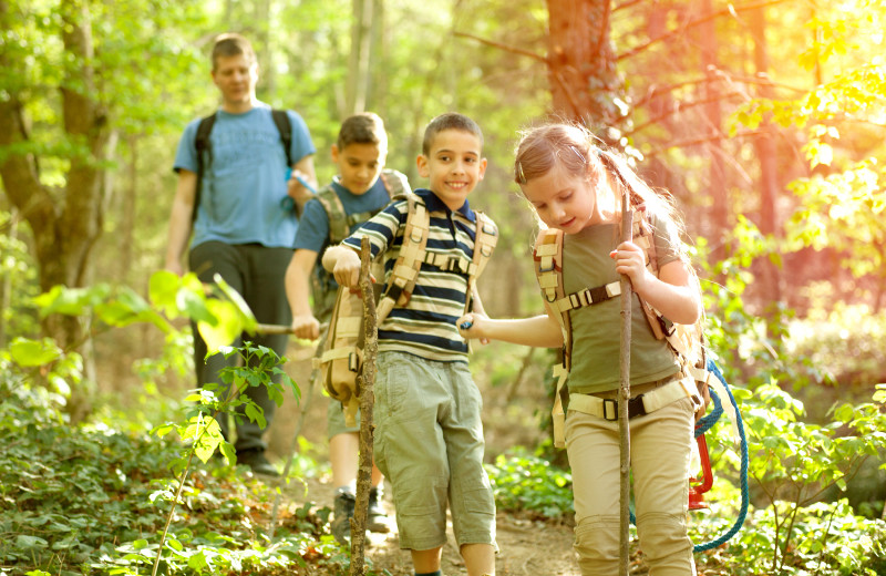 Family hike at Acadia Cottage Rentals.