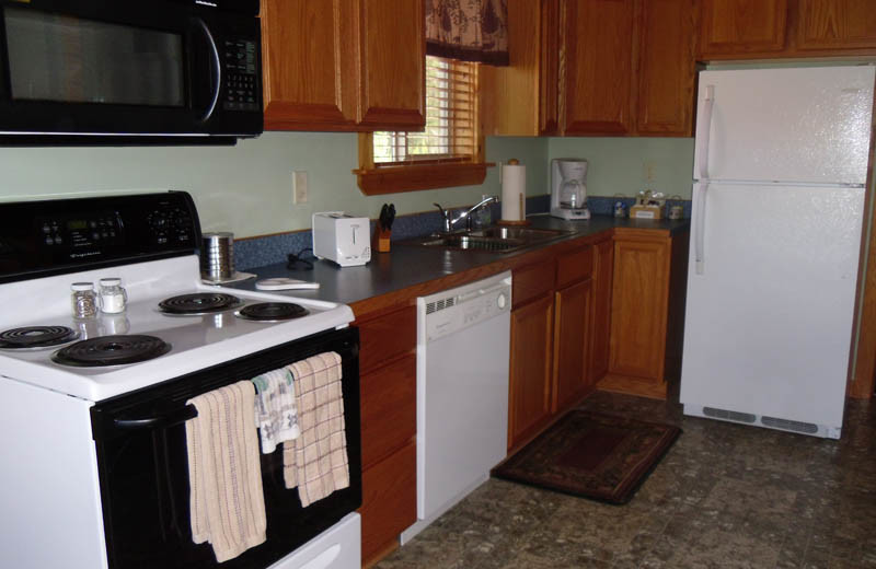 Cabin kitchen at Glaciers' Mountain Resort.