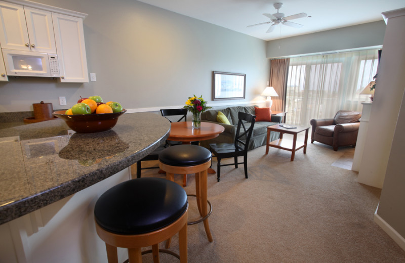 Kitchen area at Rivertide Suites Hotel.