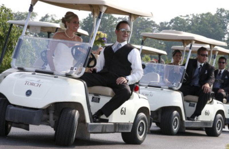 Golf carts at A-Ga-Ming Golf Resort.