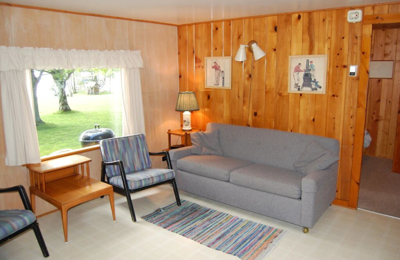 Cottage living room at Fisher's Lakeside Cottages.