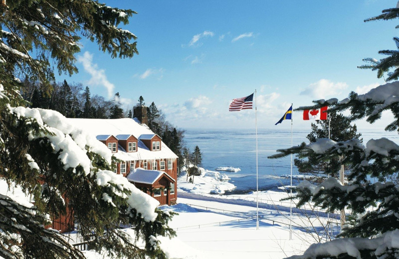 Exterior view of Lutsen Resort on Lake Superior.