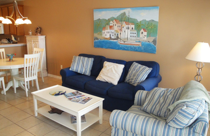 Rental living room at Gulf Coast Resort Rentals.