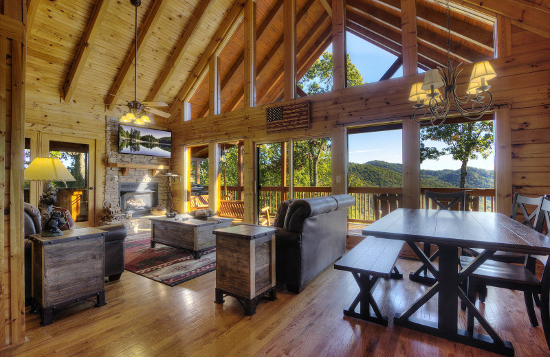 Rental living room at Aunt Bug's Cabin Rentals, LLC.