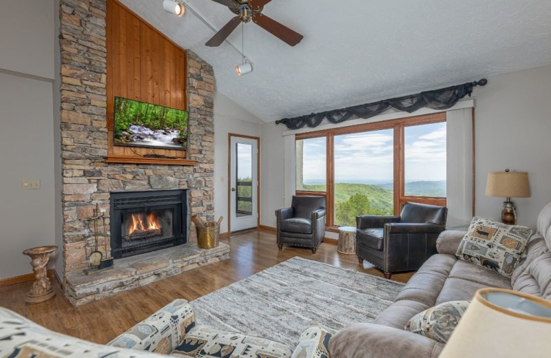 Cabin living room at American Patriot Getaways, LLC.