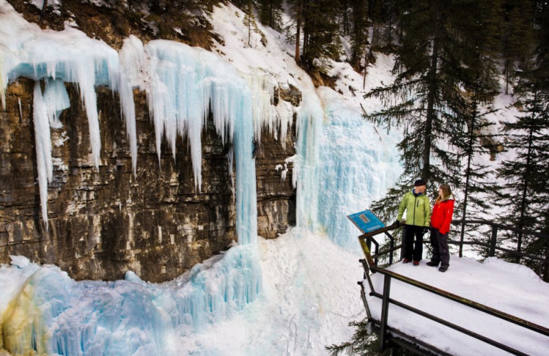 Frozen waterfall at Mountaineer Lodge.