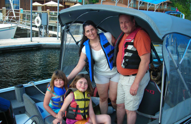 Family boating at Blue Diamond Marina.