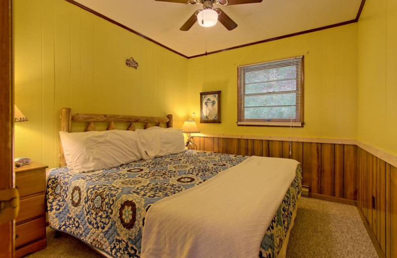 Cabin bedroom at Sunset Farm Cabins.