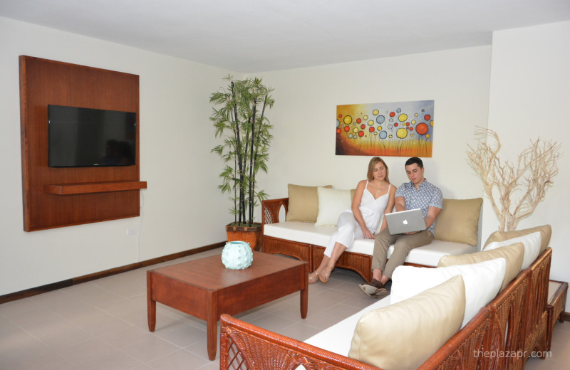 Guest living room at The Plaza Suites.