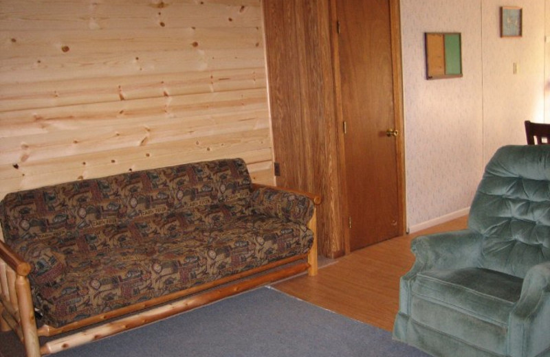 Cabin living room at Sand Bay Resort.