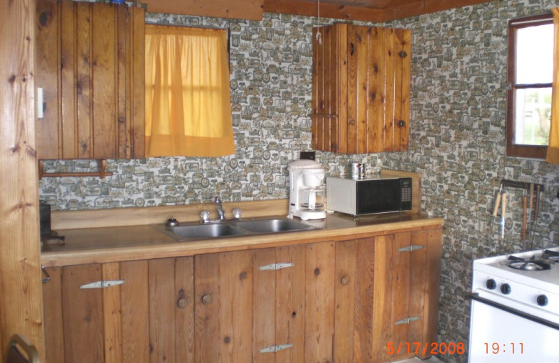 Cabin kitchen at Whispering Waters Resort.