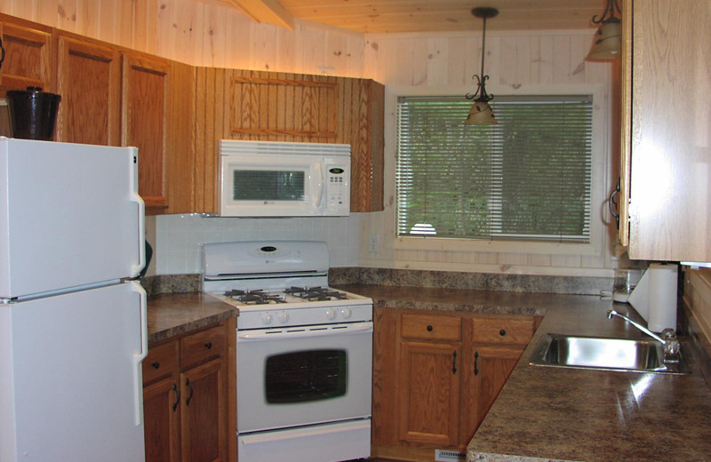 Cabin kitchen at White Birch Village Resort.