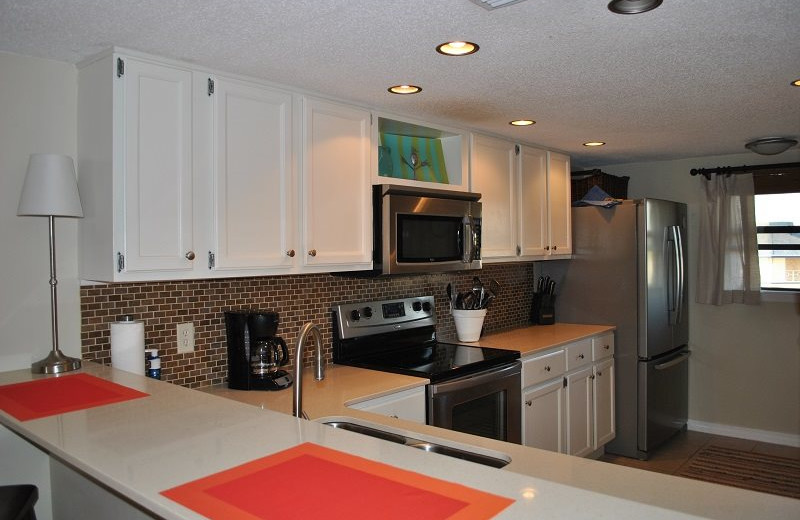 Rental kitchen at Moonspinner Condominium.