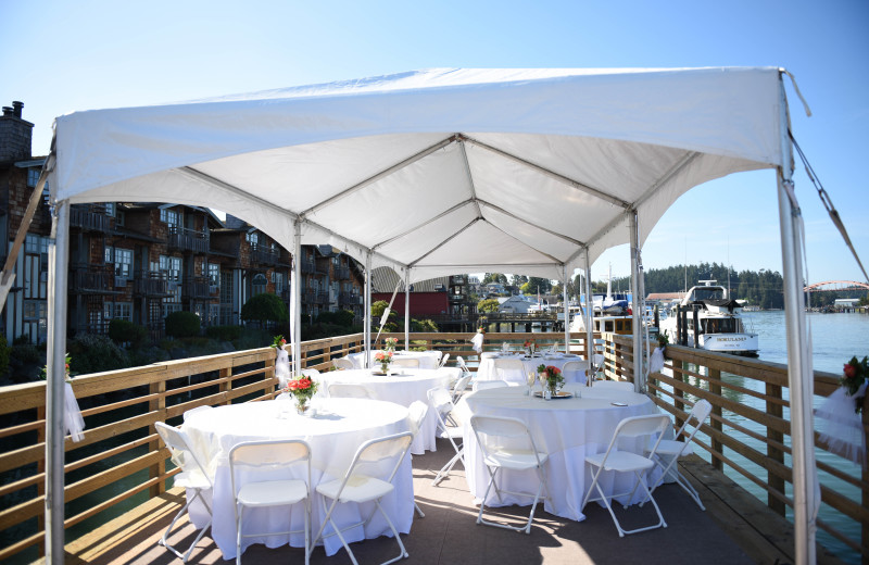 This gorgeous outdoor space over looks the Swinomish Channel. It is perfect for a small wedding, reception, party, wine event and more! 