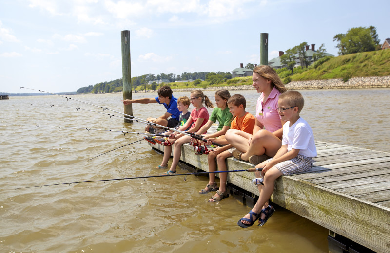 Family on dock at Kingsmill Resort.