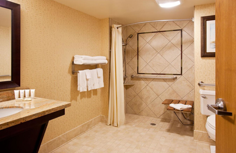 Roll in shower bathroom at Glenwood Hot Springs Resort.