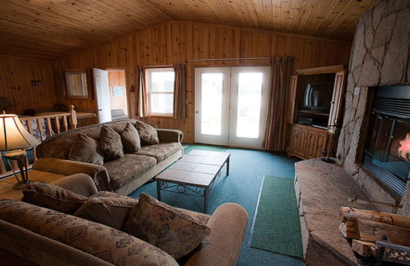 Cabin living room at Blue Spruce Resort.