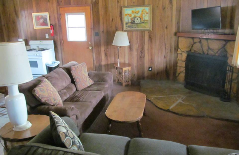 Cabin living room at Lazy Oaks Resort.