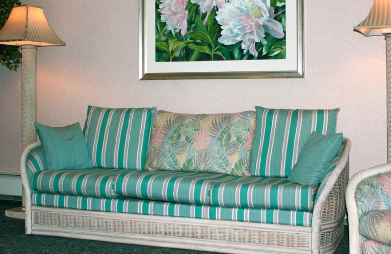 Lobby couch at Bridgewater Hotel.
