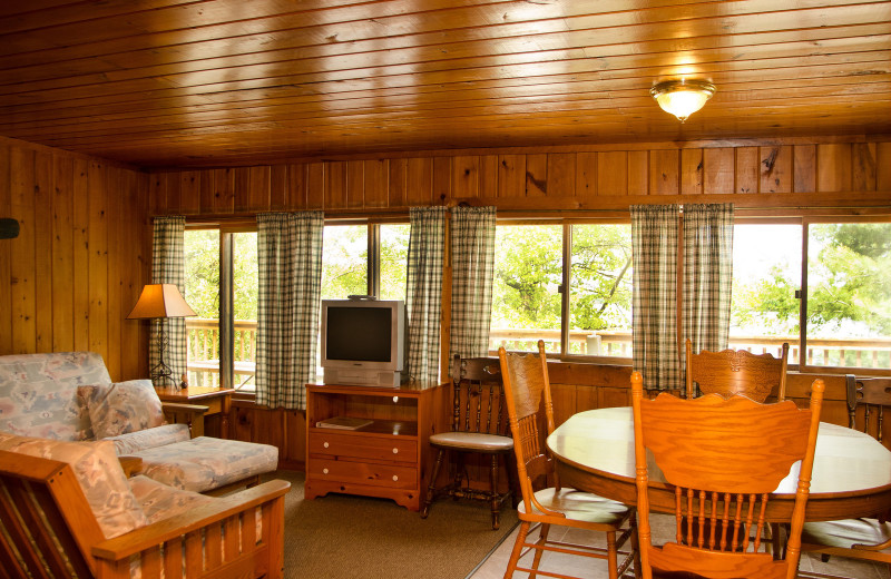 Cabin living room at Woodland Beach Resort.