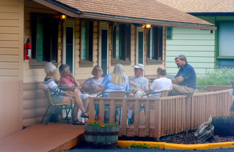 Family on patio at Misty Mountain Lodge.