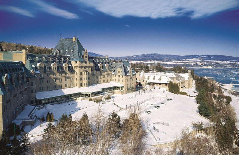 Winter exterior at Fairmont Le Manoir Richelieu.