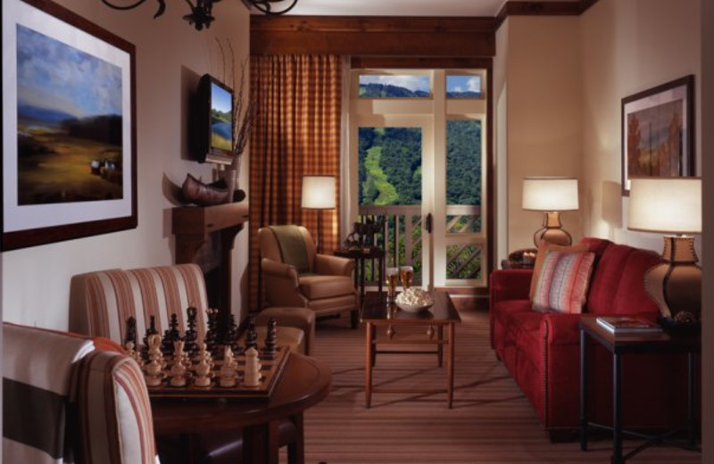 Guest living room at Stowe Mountain Lodge.