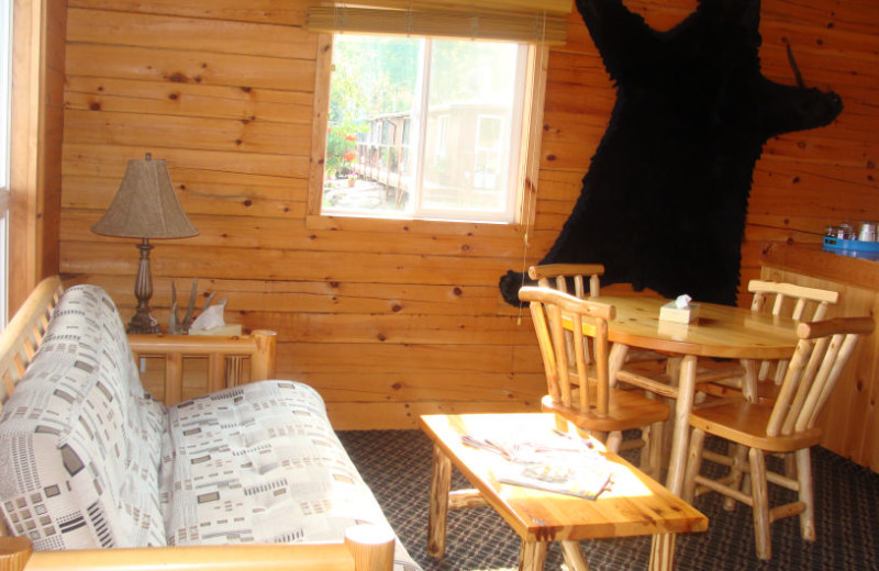 Cabin living room at Maynard Lake Lodge and Outpost.