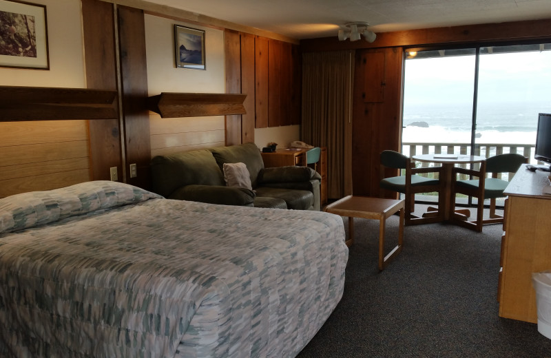 Guest room at Sunset Oceanfront Lodging.