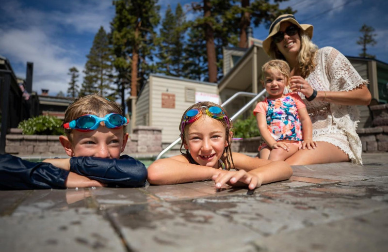 Family swimming at 1849 Condos at Canyon Lodge.