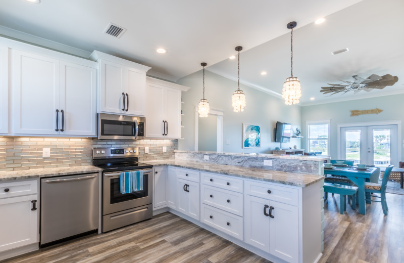 Rental kitchen at Sunset Properties.