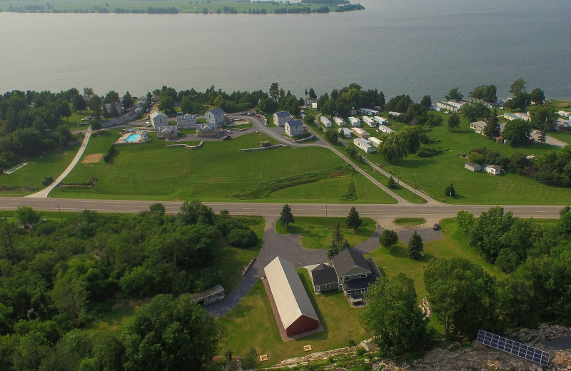 Aerial view of Angel Rock Waterfront Cottages.