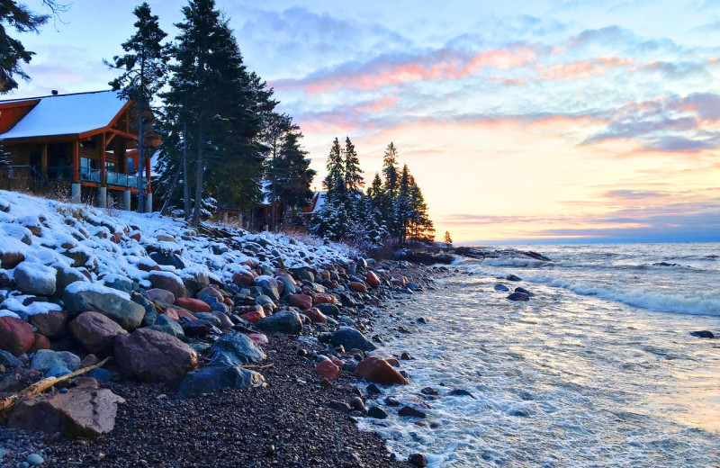 Exterior view of Temperance Landing on Lake Superior.