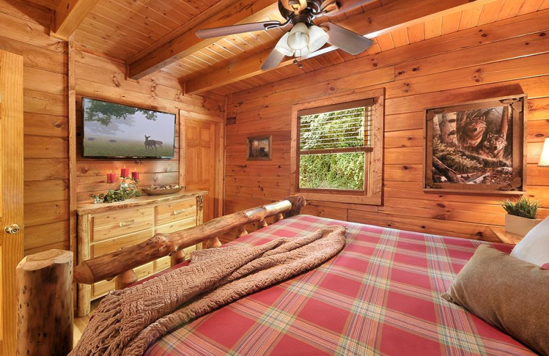 Cabin bedroom at Outrageous Cabins LLC.