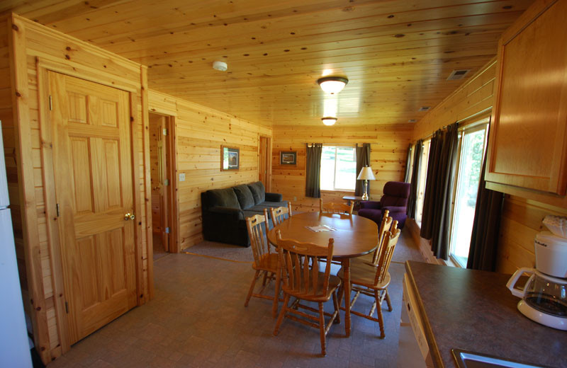 Cabin living room at Birch Forest Lodge.